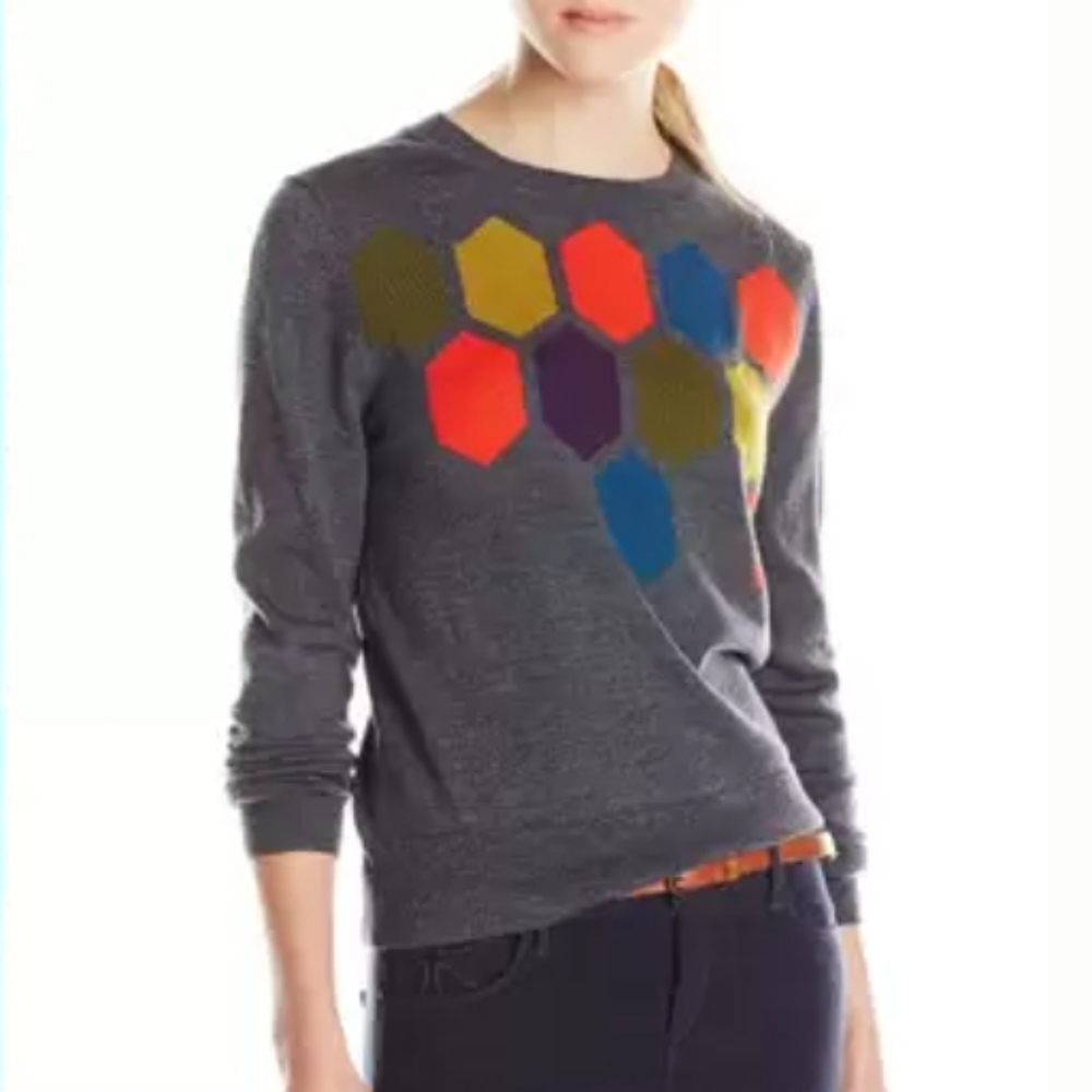 TRINA TURK Landon Honeycomb Merino Wool Sweater in Charcoal Sz L